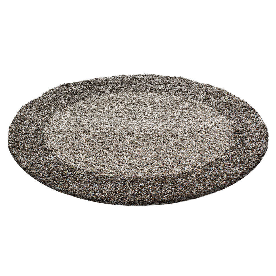 Basic Rond Shaggy Kader vloerkleed Taupe Hoogpolig - 200 CM ROND