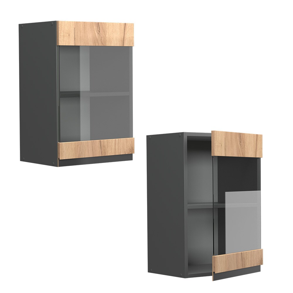 Vicco Glashängeschrank Küchenschrank Küchenmöbel R-Line J-Shape Anthrazit Eiche 40 cm modern