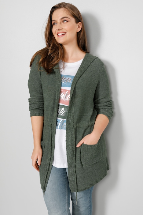 Strickjacke, Kapuze, Taillen-Bindeband, Langarm