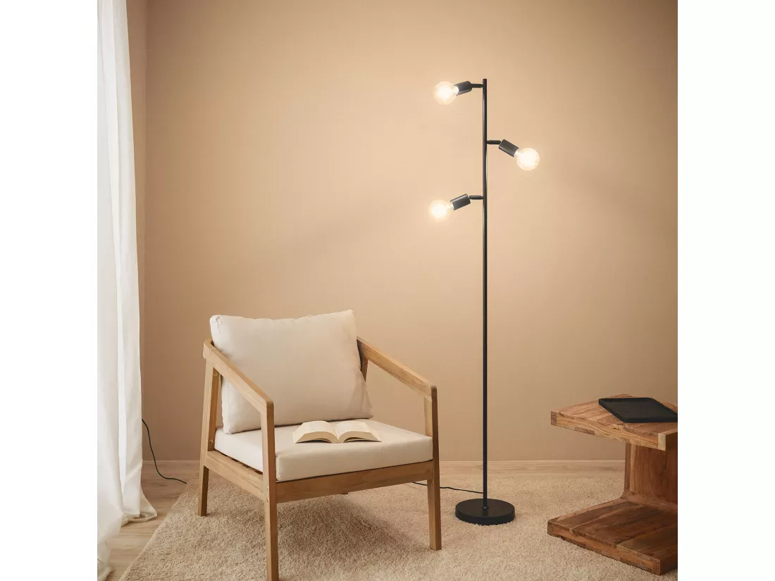 Lampadaire Métal Aratz 3 Spots Noir