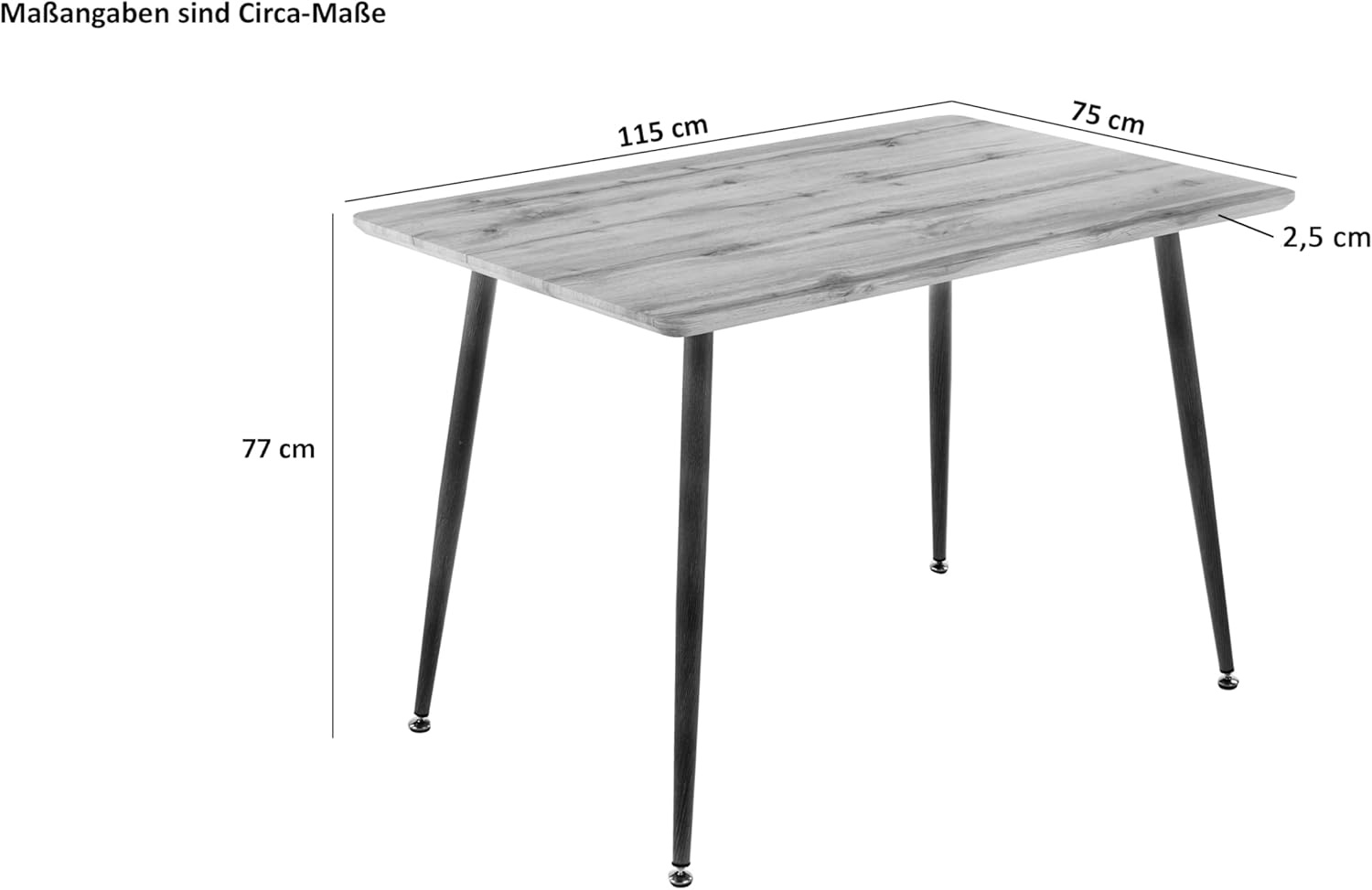 SAM Esstisch Trondheim | 115 x 75 cm | Holz Wildeiche-Optik | Schweizer Kante | 4-Fuß-Gestell Metall schwarz | Esszimmer & Küche