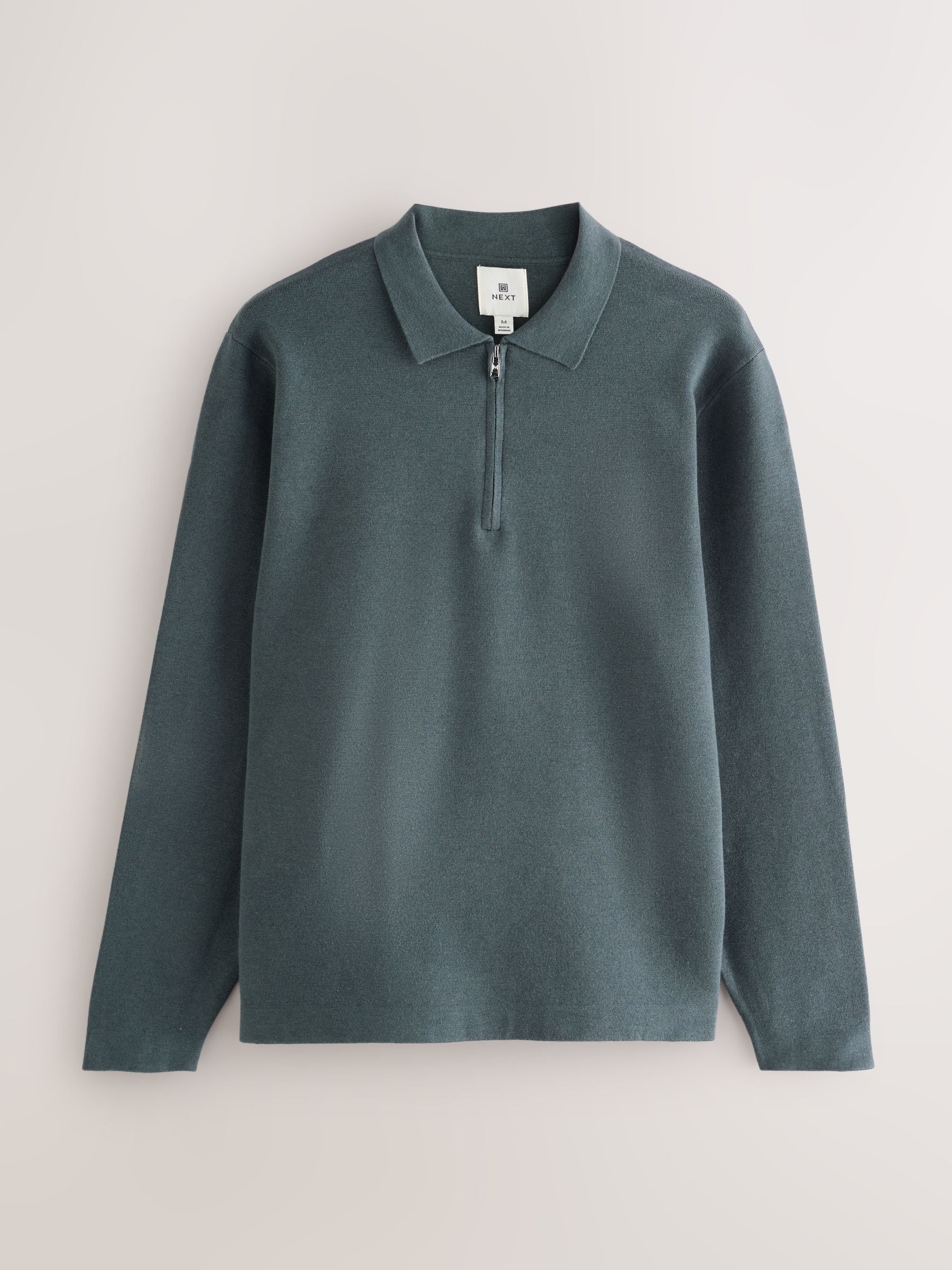 Grijs-groen - Half met rits - Regular Fit Premium Mid Weight Long Sleeve Knit Polo Shirt