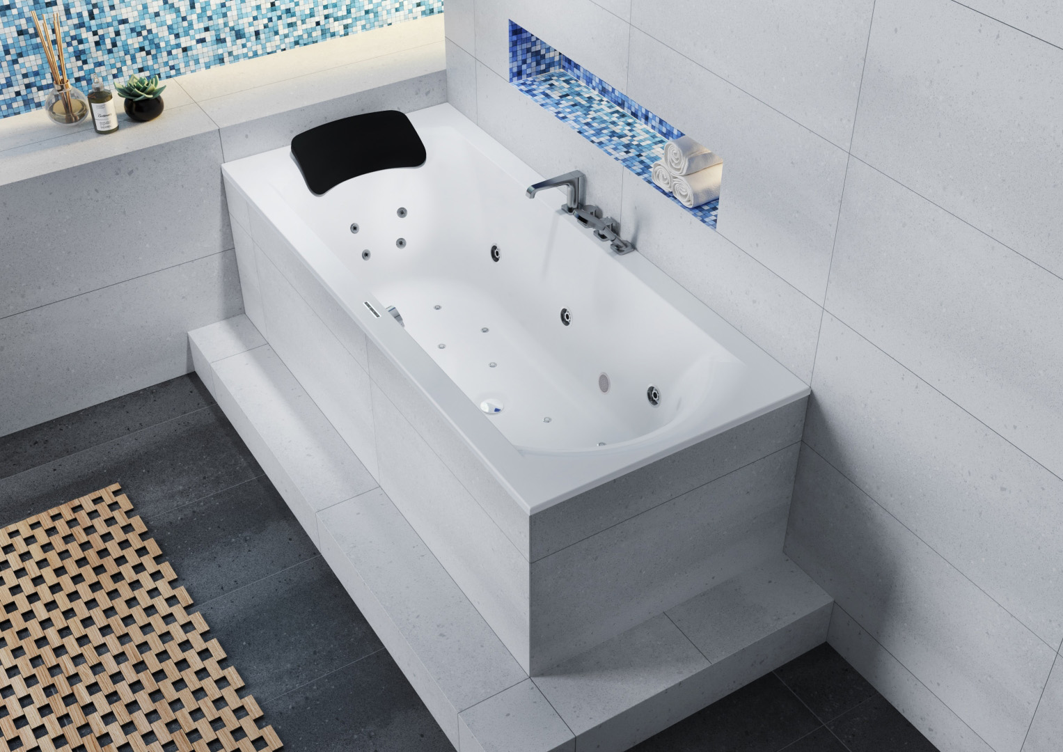 Riho Lima bubbelbad 180x80cm wit glans met touchbediening, 6   4   2 hydrojets en 10 aerojets