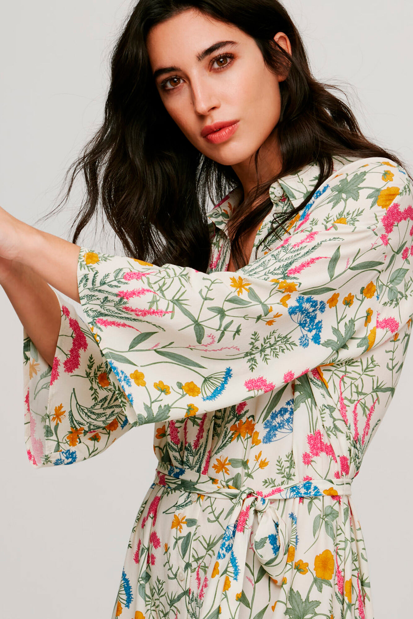 Vestido camisa floral - Cinza