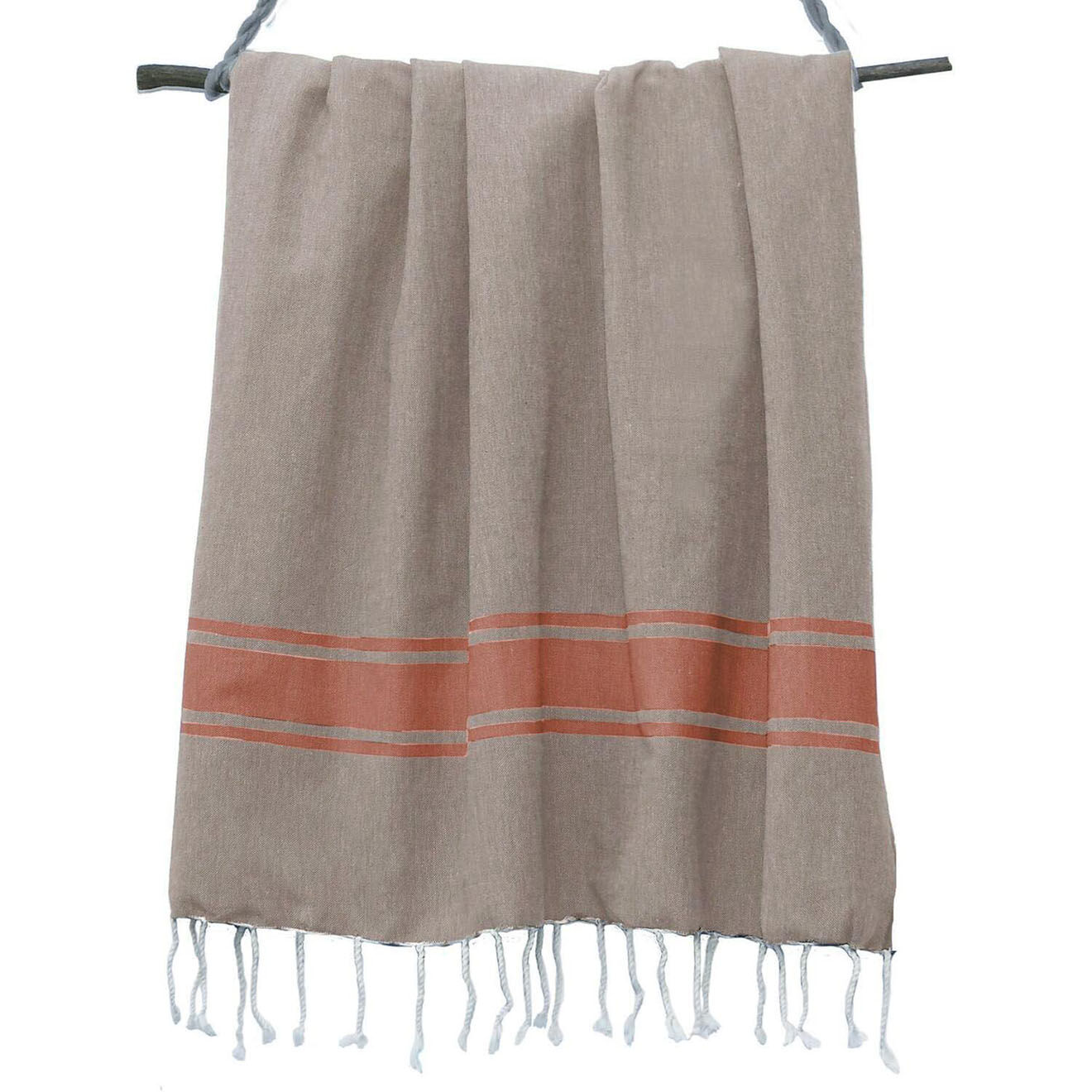 Febronie Fouta Traditionelle St Tropez taupe clair/terracotta - 100x200 cm