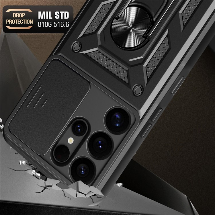 Samsung Galaxy S25 Ultra Hybrid Outdoor Hardcase Hülle mit Cam-Slider   Magnetischer Kickstand - Schwarz