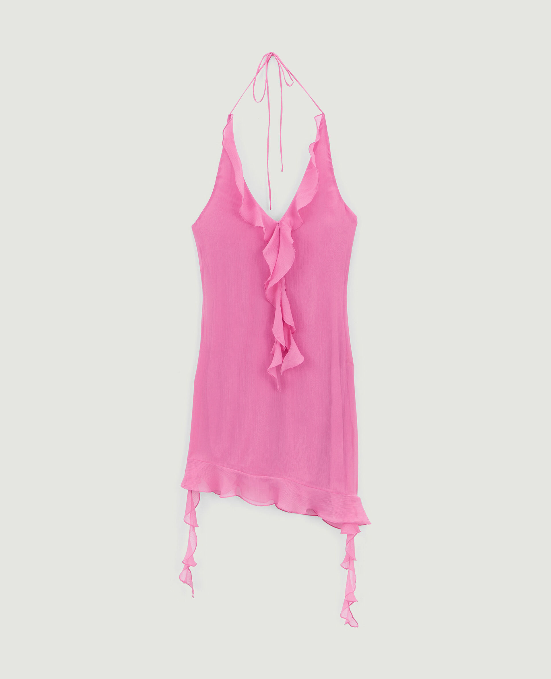 Robe courte dos-nu en tissu vaporeux - Rose