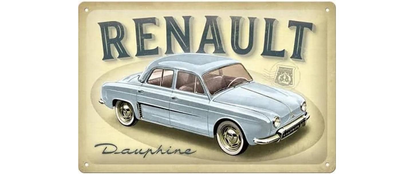 Schild Renault Dauphine BeigeBlechschild im Shabby Chic Vintage Stil