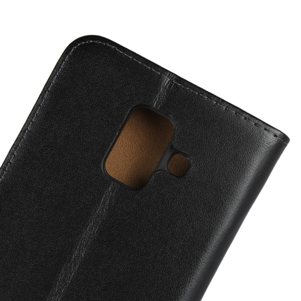 Samsung Galaxy A6 (2018) Echtleder Tasche Flip Cover mit Kartenfächer - Schwarz