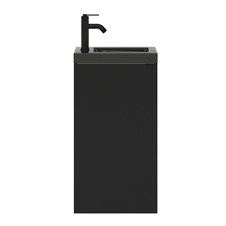 Ensemble lave-mains l.45 cm meuble à poser Imandra noir mat + plan vasque céramique noir