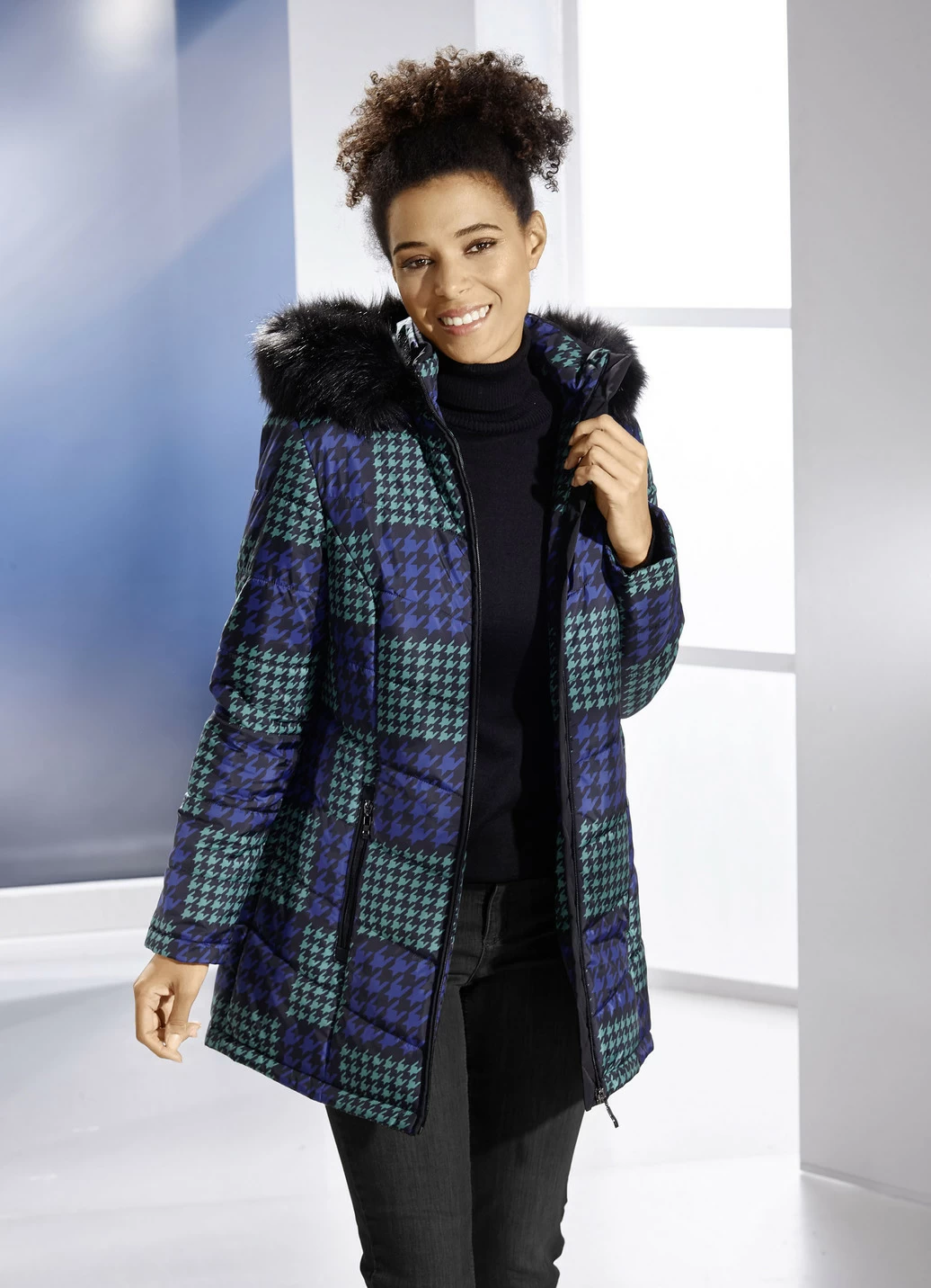 Jacke mit Hahnentritt-Dessin