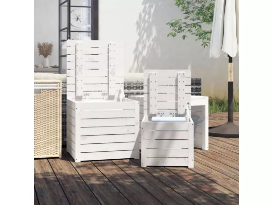 Ensemble de boîtes de jardin 3 pcs blanc bois de pin massif