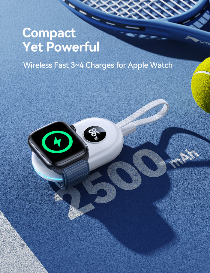 (5V/1A) 2000mAh Powerbank Ladegerät mit USB C Kabel für Apple Watch (JR-W09) - Schwarz
