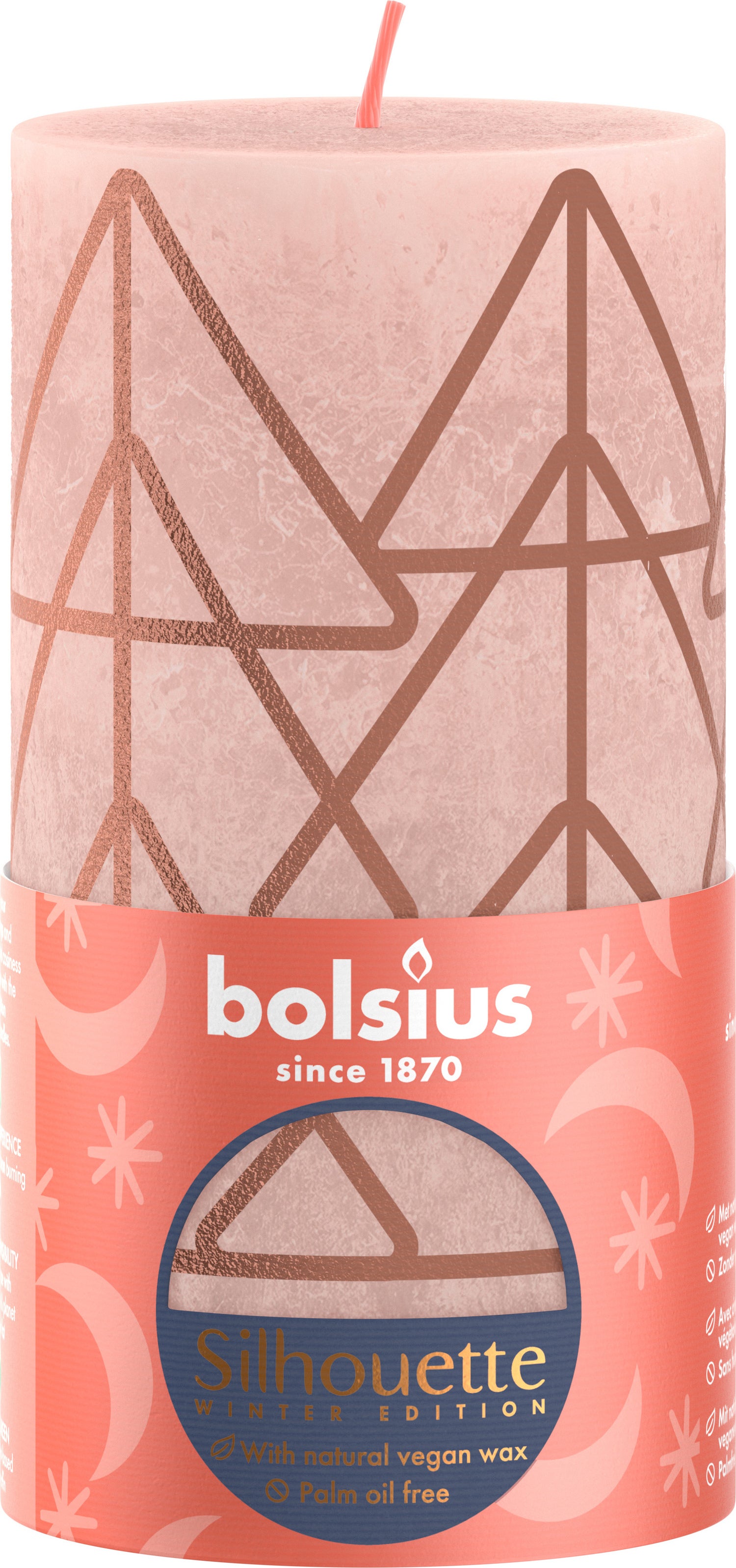 Bolsius stompkaars Rustiek silhouette roze 60 uur D 6,8 H 13 cm