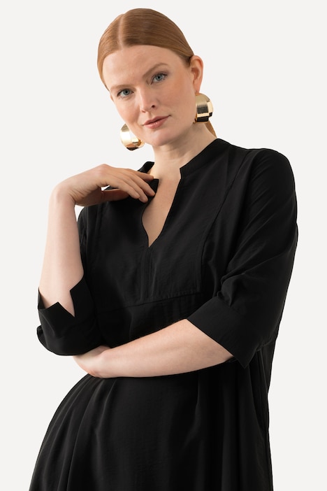 Midikleid, Struktur, A-Linie, Tunika-Ausschnitt, 3/4-Arm