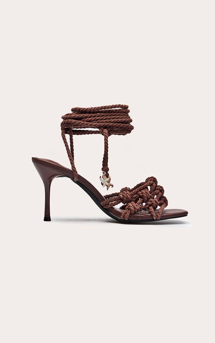 Chocolat Sandales À Talons Tressées En Corde