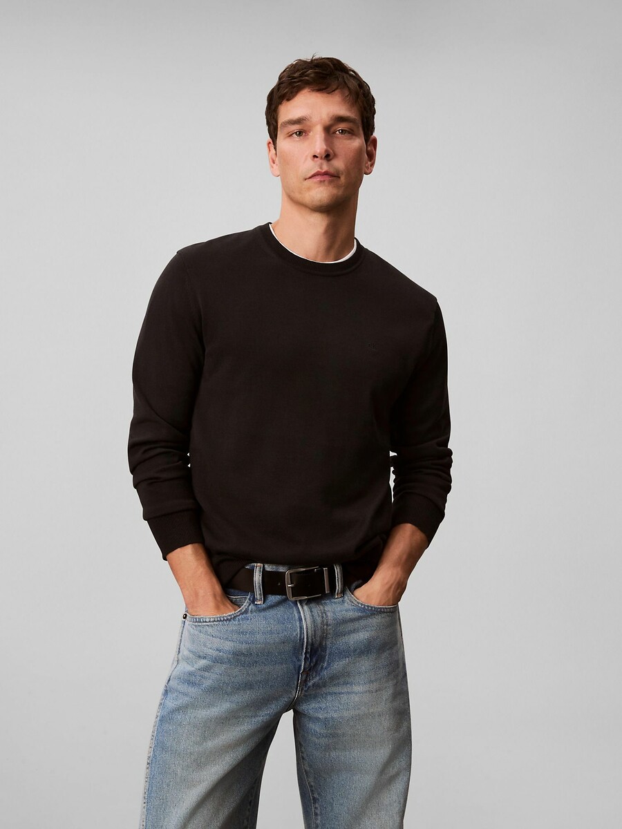 CALVIN KLEIN<br>Suéter em malha fina com gola redonda