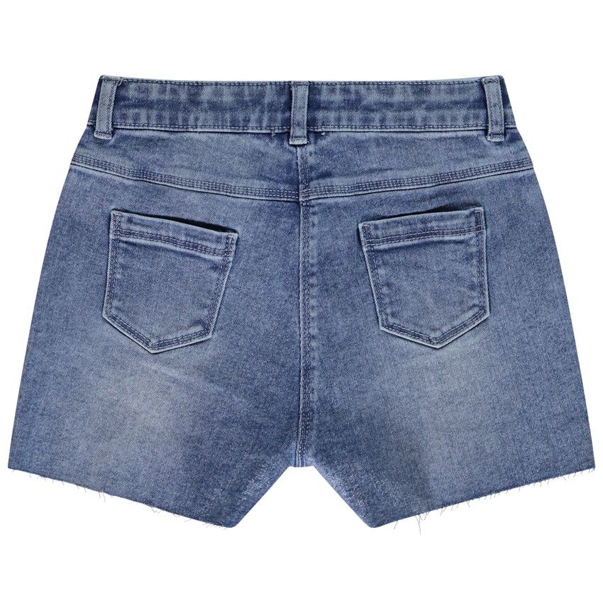 Bermuda en denim avec foulard fleuri pour fille - Bleu