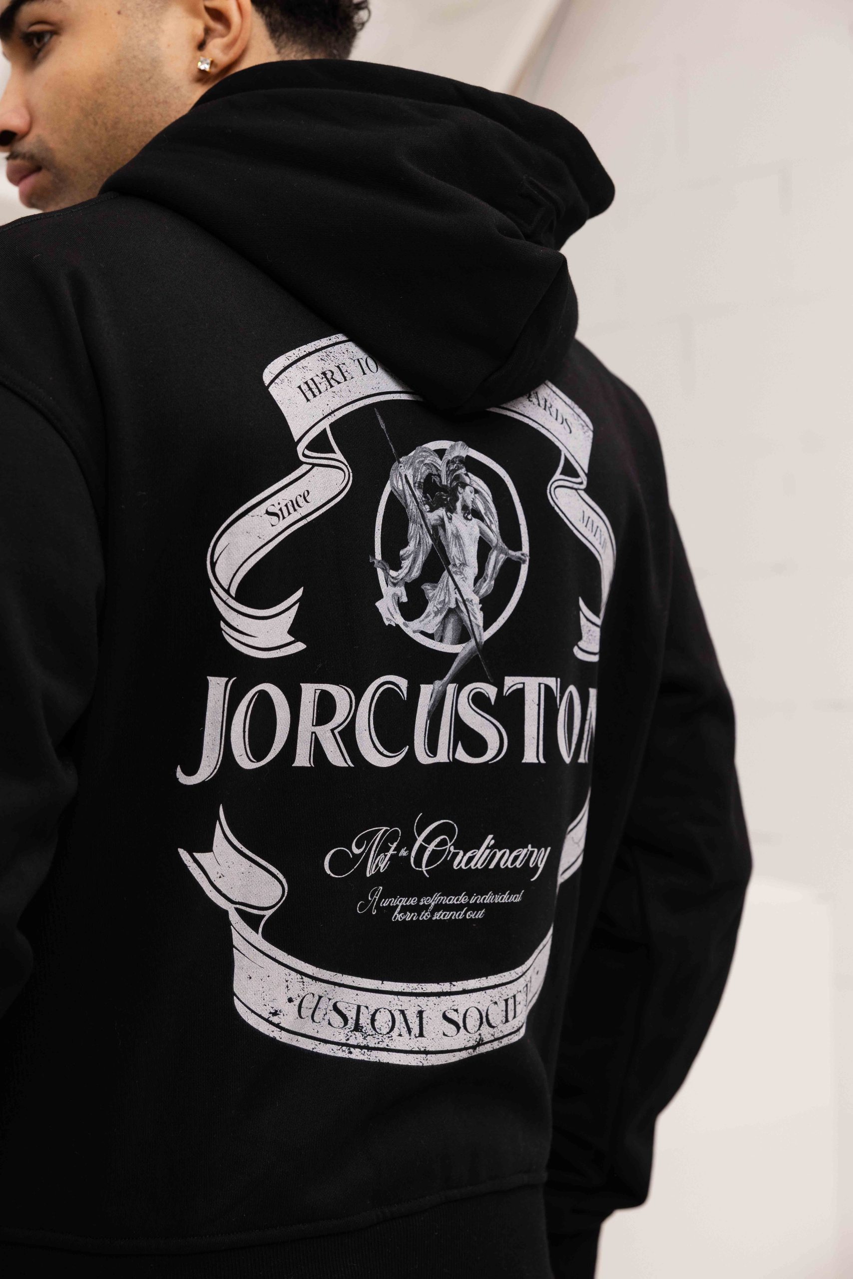 Jorcustom Fleece Ribbon Zipped Hoodie Heren Zwart
