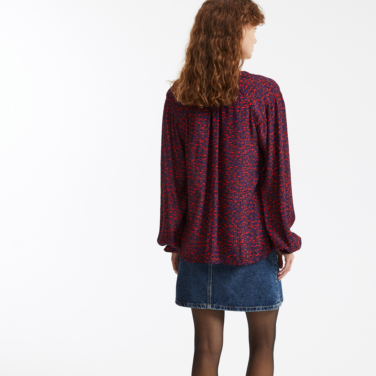 COLEÇÕES LA REDOUTE<br>Blusa estampada com gola Manor e mangas bufantes