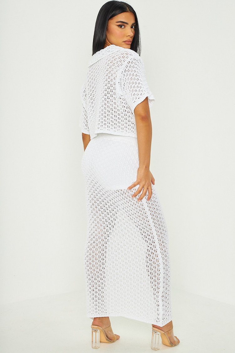 Ensemble 2 pièces chemise + jupe en crochet blanc