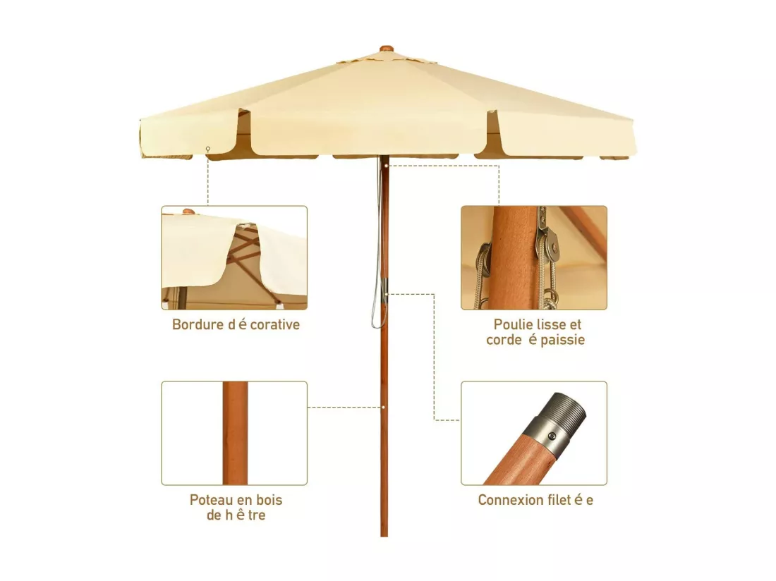 Parasol Inclinable Ø300CM avec Manivelle Anti-UV,Protection Solaire Toile Polyester Imperméable pour Jardin,Terrasse, Balcon