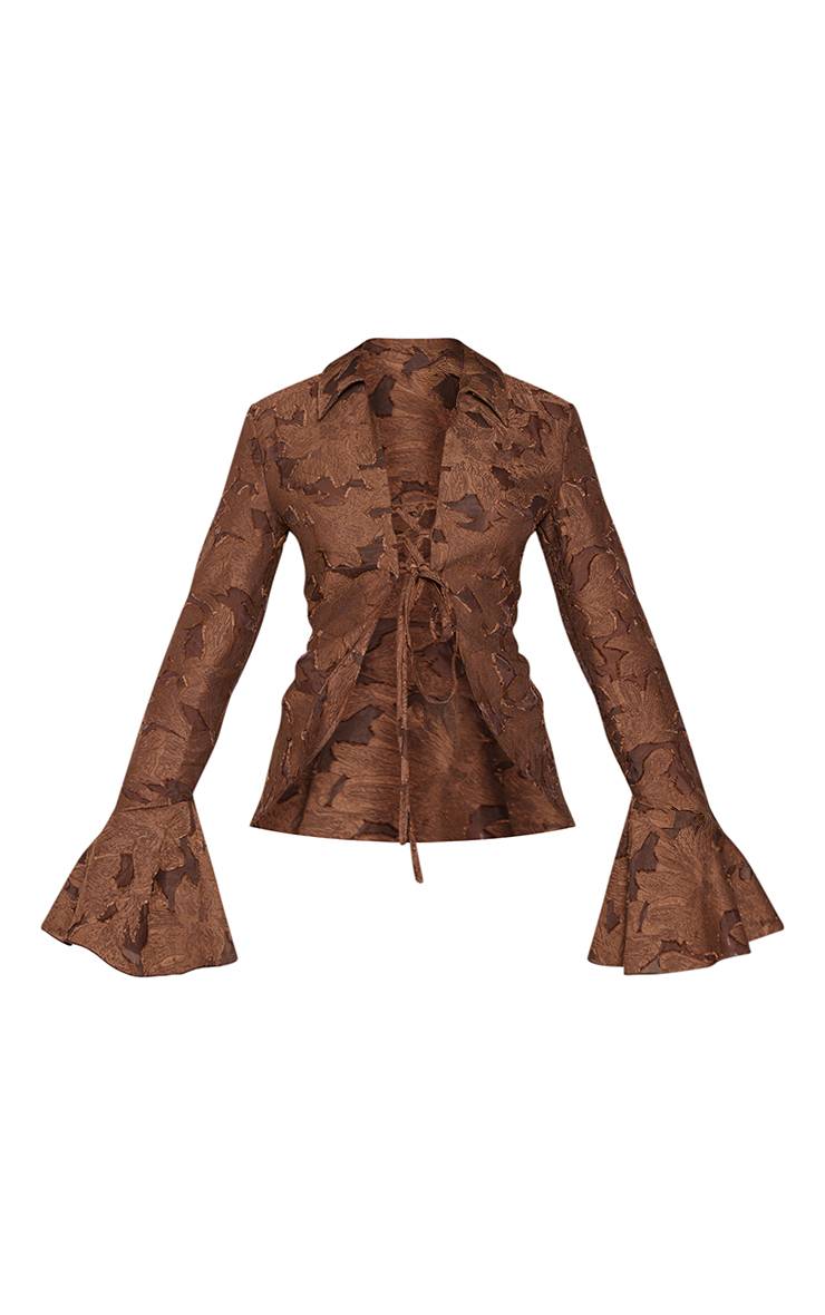 Chocolat Blouse Tissée Légère Texturée À Nouer Sur Le Devant
