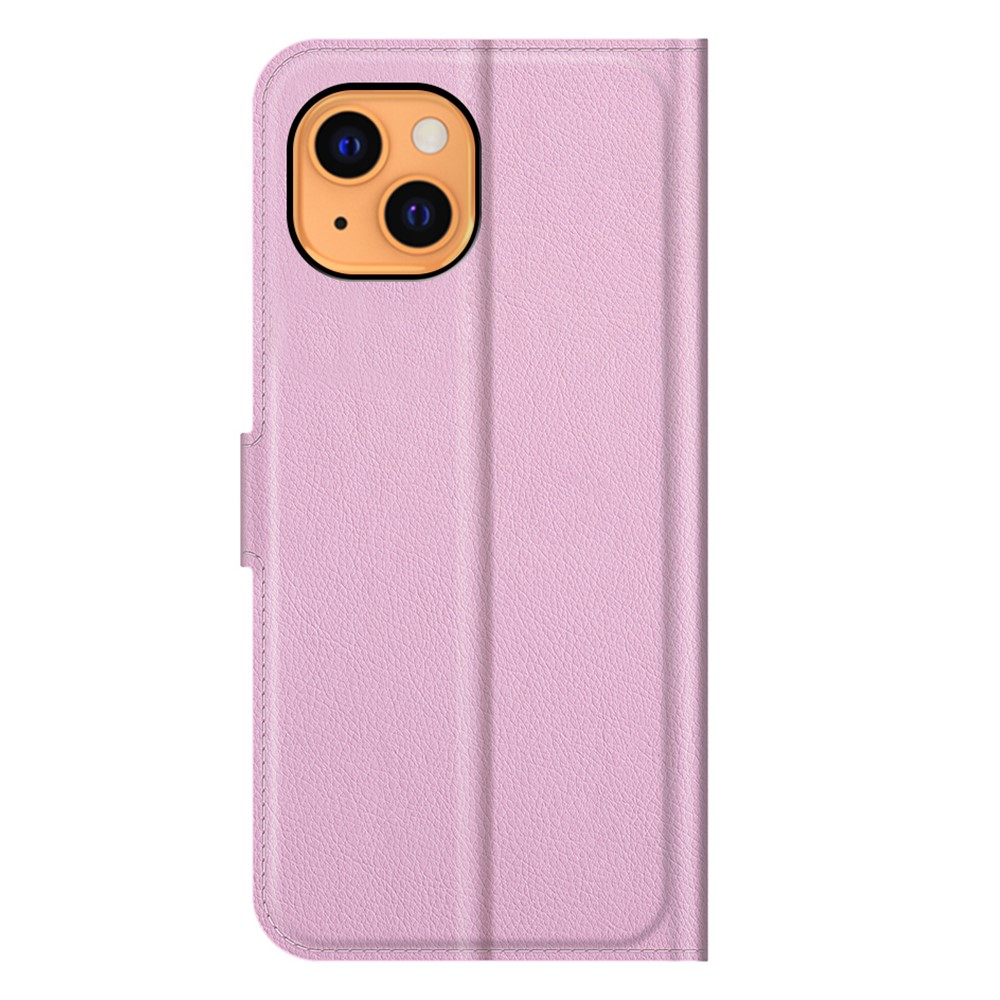 iPhone 13 Leder Tasche Flip Cover Litchi Look - Rosa