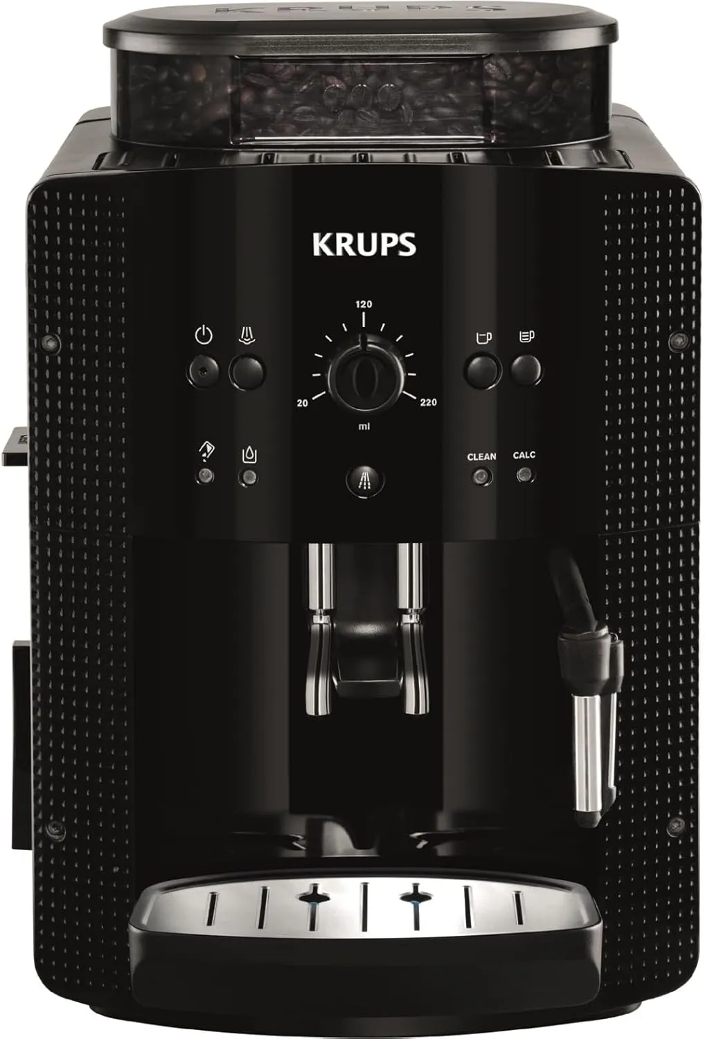 Krups Arabica Picto Kaffeevollautomat, Milchschaumdüse, 2-Tassen-Funktion, Drehregler, Einfache Reinigung, Kaffeemaschine, Schwarz, EA810870