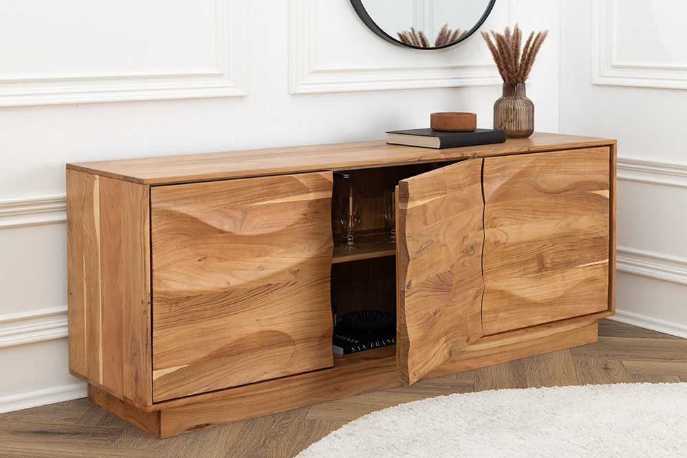 Massives Sideboard DESERT 160cm sand beige Akazienholz 3D-Front
