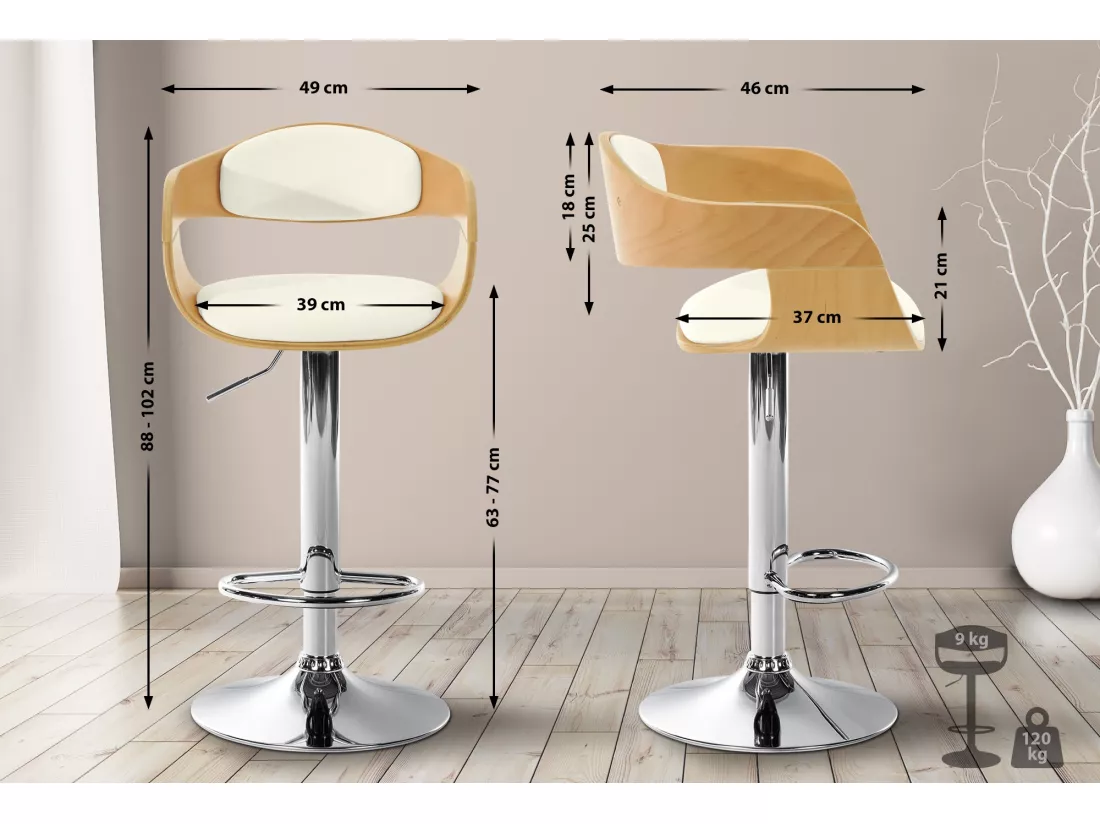 Tabouret de bar - Similicuir & Métal chromé - Nature / Blanc - Kingston