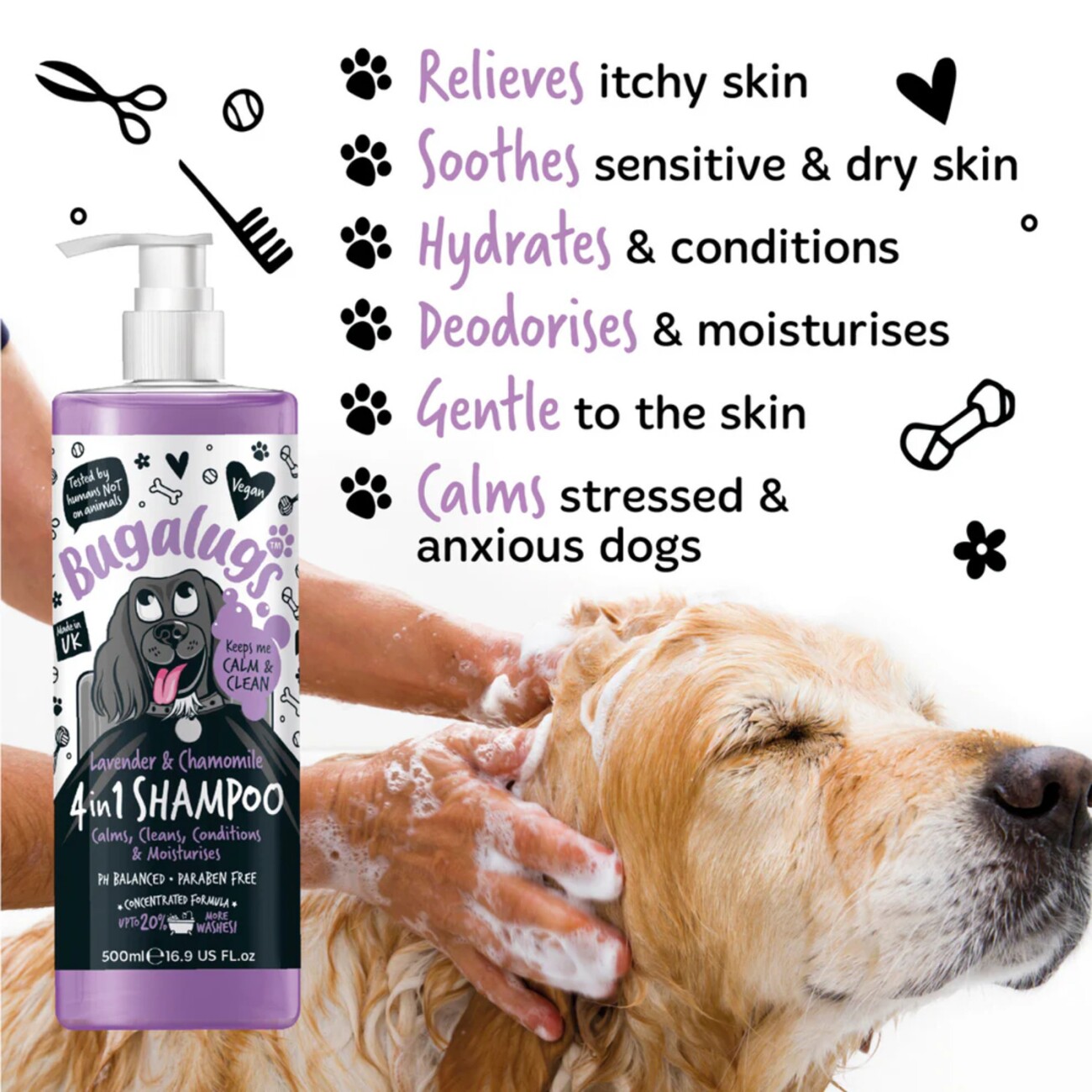 Bugalugs Hundeshampoo 4in1 Lavendel & Kamille 500ml