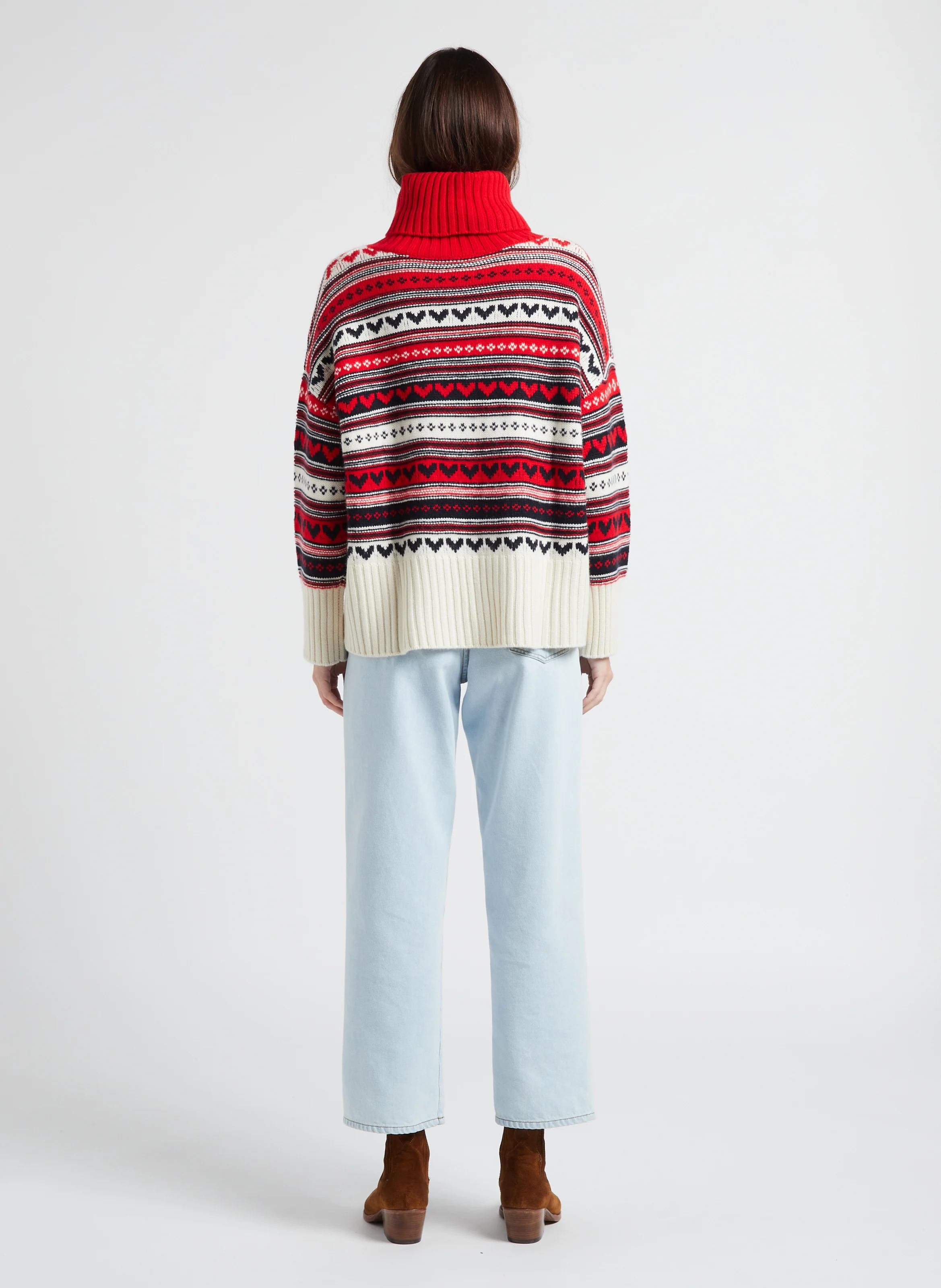 LOULOU - Pull col roulé imprimé en cachemire| Rouge
