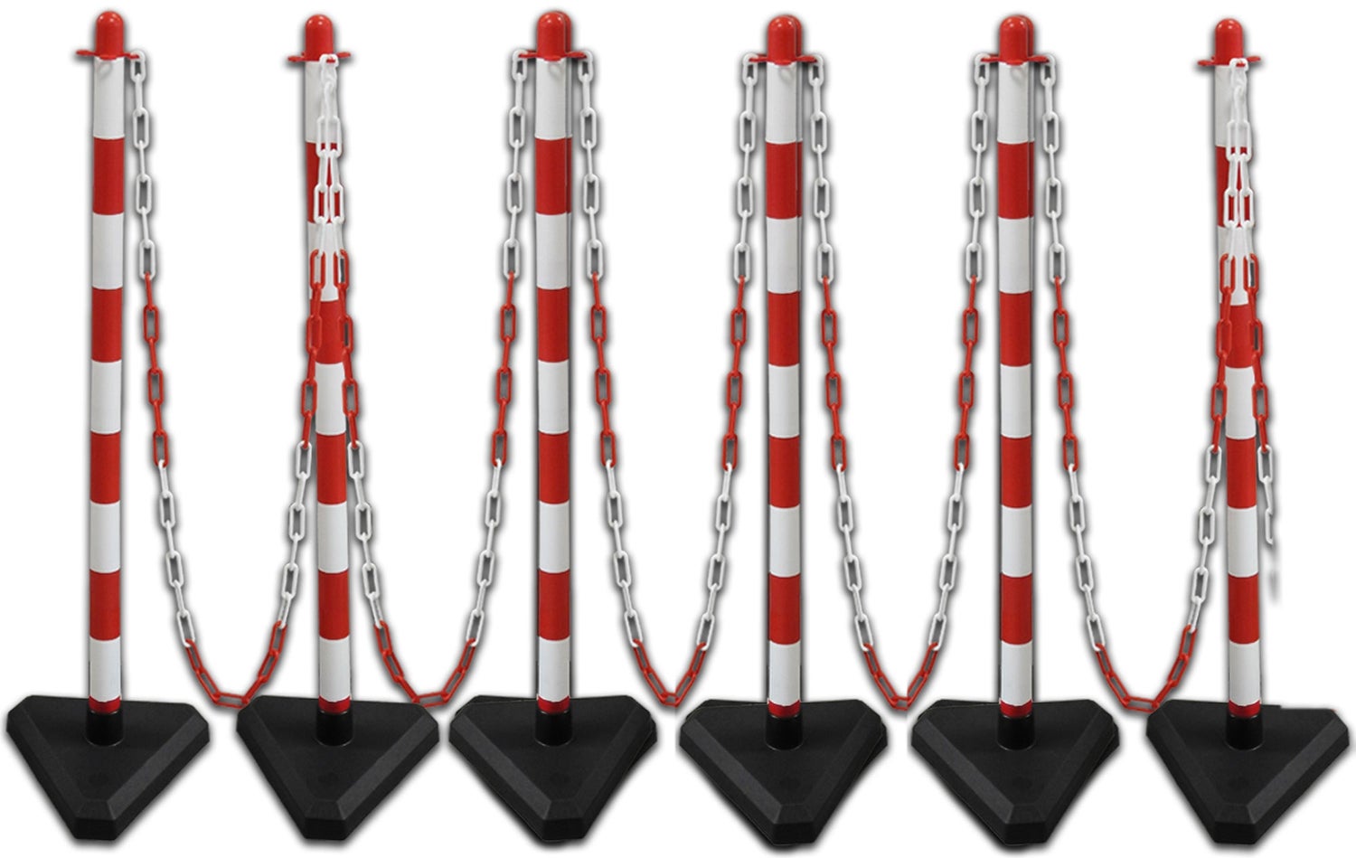 UvV kettingpaal Lugano 3kg betonvoet rood wit incl. 2,5m ketting per paal / 6-delige set / 90 cm