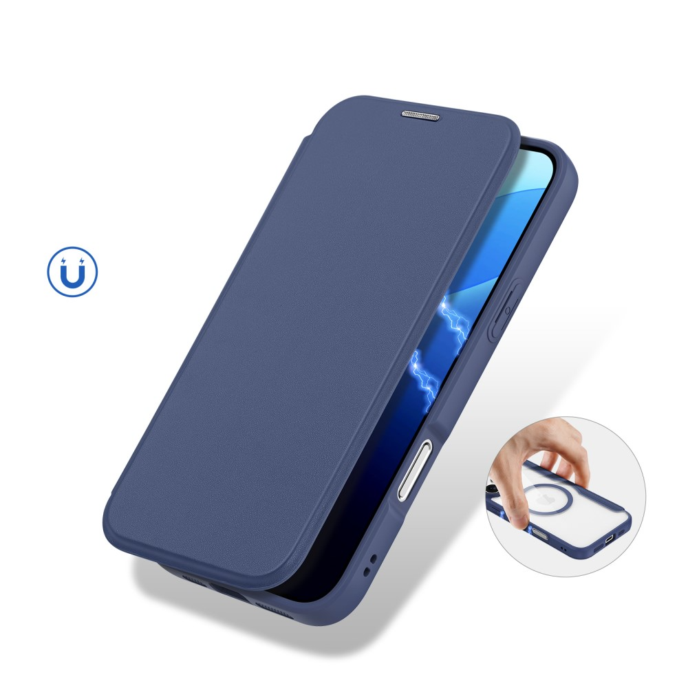 iPhone 16 Pro MagSafe Hybrid Leder Tasche   Kunststoff Rückseite - Blau / Transparent