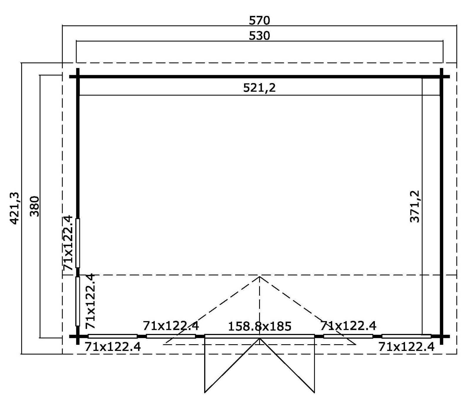 Gartenhaus BALMORAL 44 - gletschergrün - Fichte massiv - 380x239,4 cm