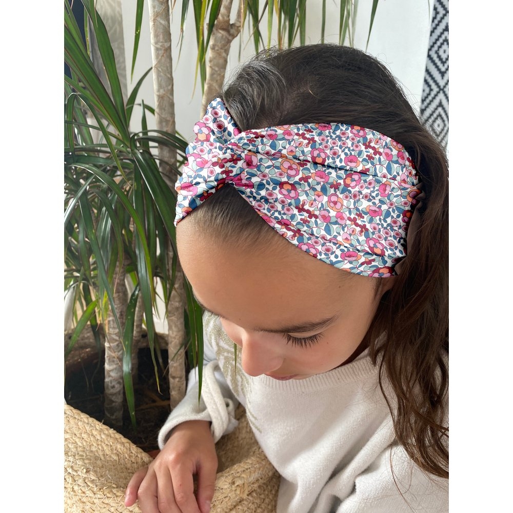 Bandeau Jersey Croisé Enfant Boutons Rose