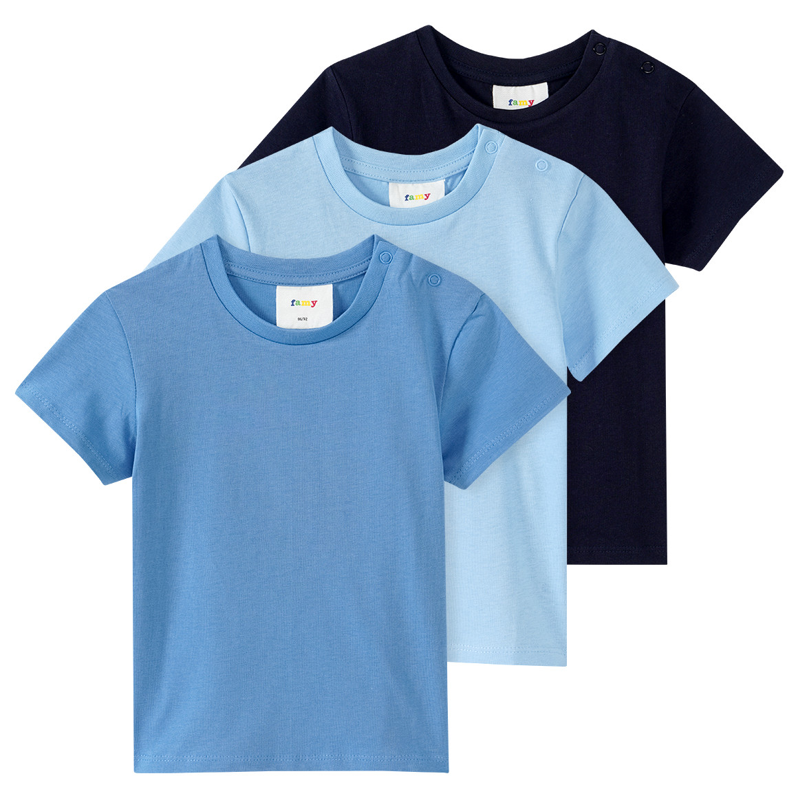 Famy 3 Baby T-Shirts im Basic-Look blau / hellblau / dunkelblau