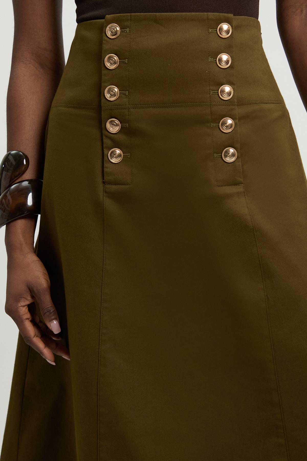 KarenMillen Jupe Midi Ajustée En Coton Avec Détail De Boutons
