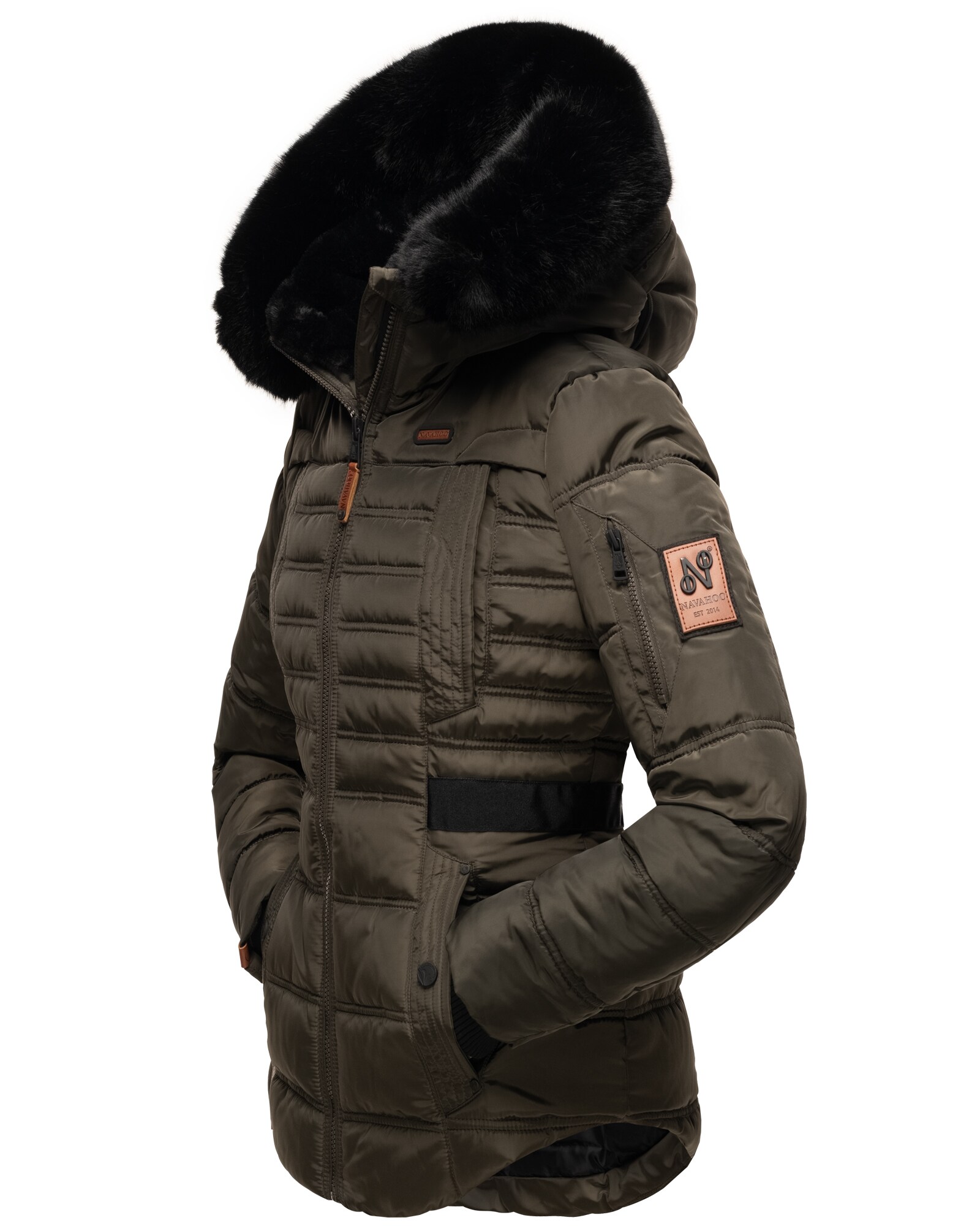 NAVAHOO Damen edler Winterjacke Kurzmantel mit abnehmbarem Kunstfellkragen Melikaa