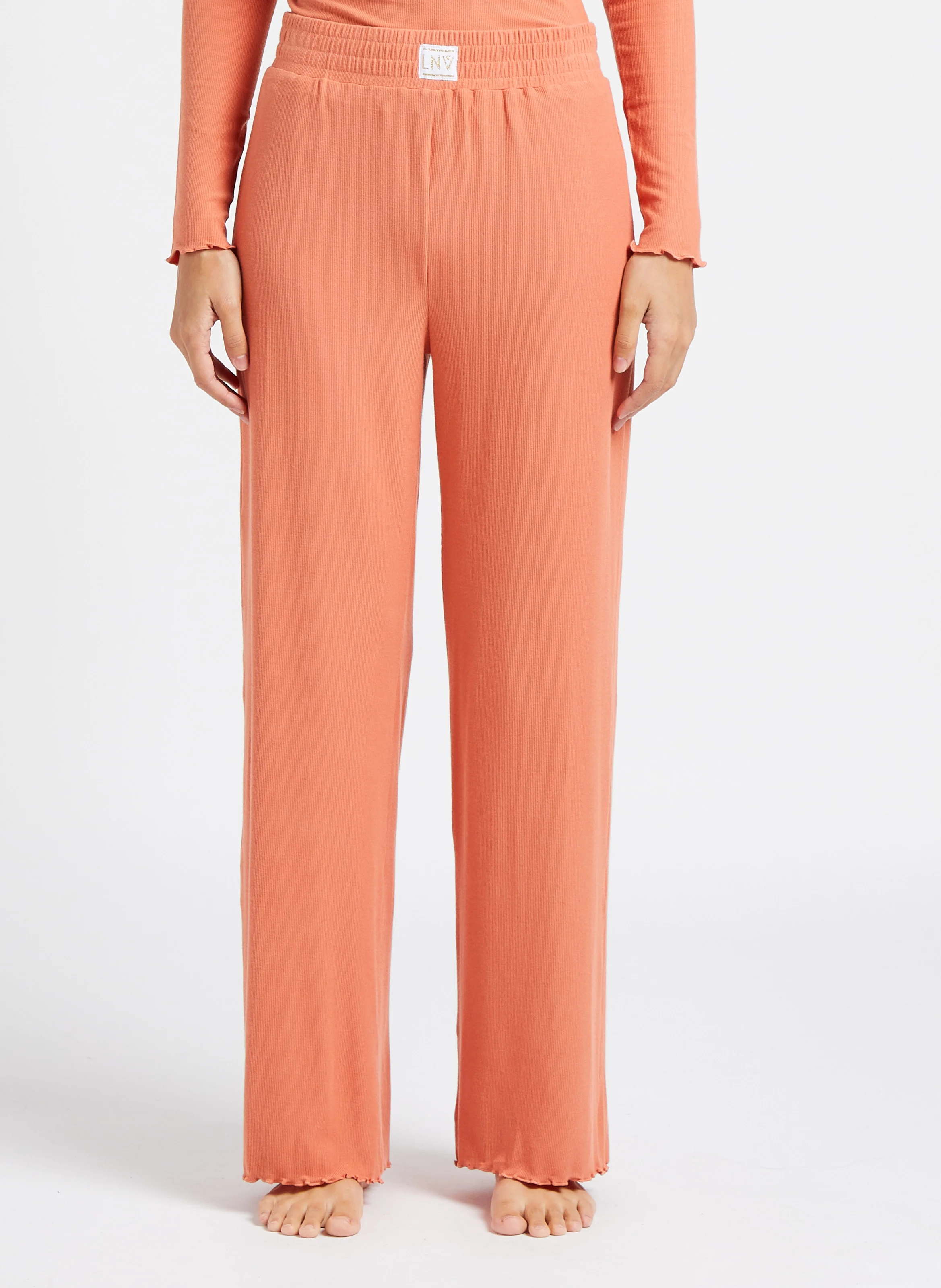 NATI - Pantalon taille haute côtelé | Rouge