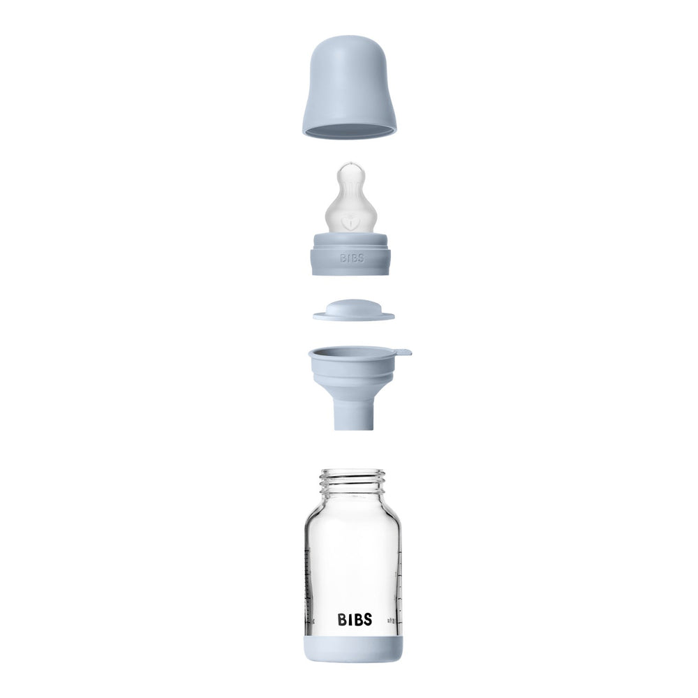 Køb Bibs Baby Blue Glass Baby Flaske Round Silicone Slow Flow