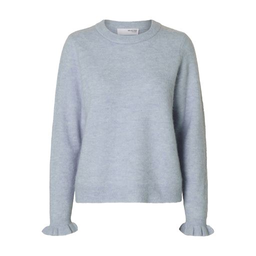 Selected Femme Lulu Frill Striktrøje, Cashmere Blue, XL