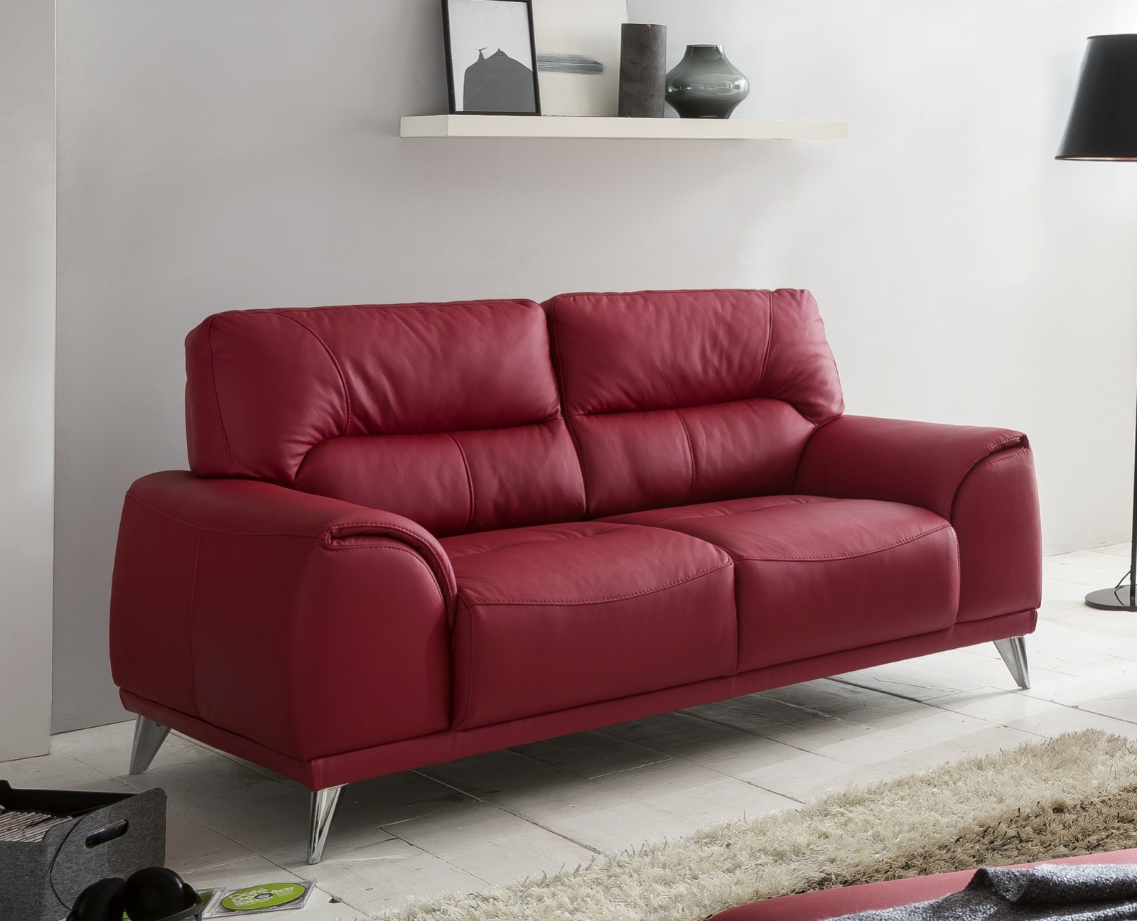 2-Sitzer Sofa - rot - Kunstleder