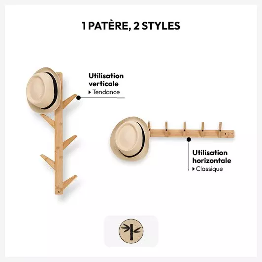 Patère double sens 6 têtes Bambou Naturelle