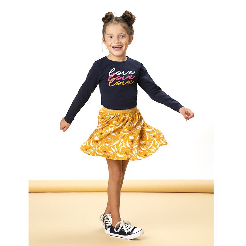 T-shirt manches longues en jersey print love pour fille - Bleu marine
