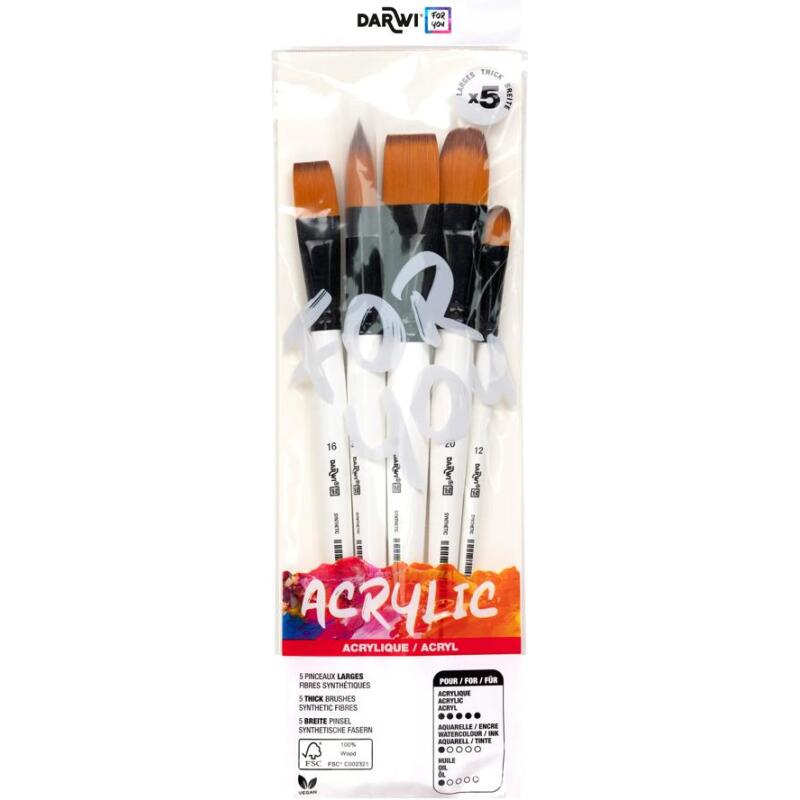 Darwi For You set de 5 pinceaux larges - Blanc