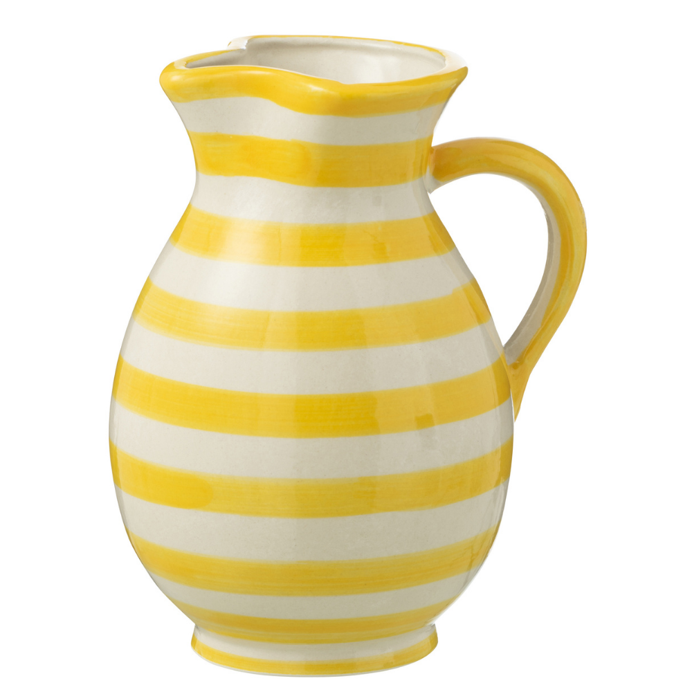 J-Line kruik Granada Stripes - keramiek - wit|geel - medium