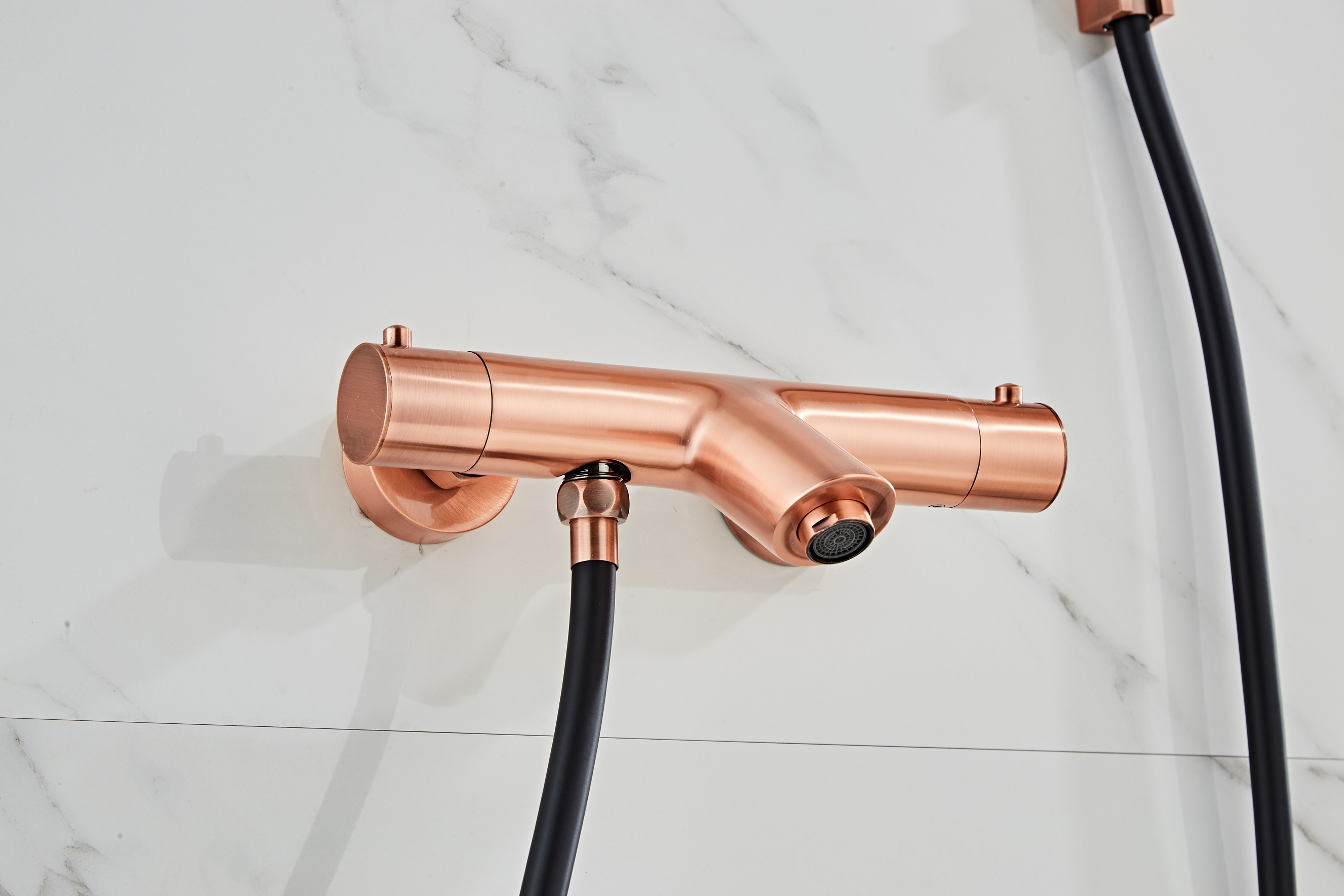 Saniclear Copper Pro thermostatische badkraan met handdouche geborsteld koper