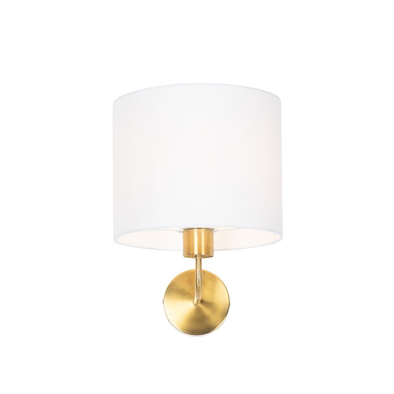 Klassieke wandlamp goud stoffen kap wit - Cas